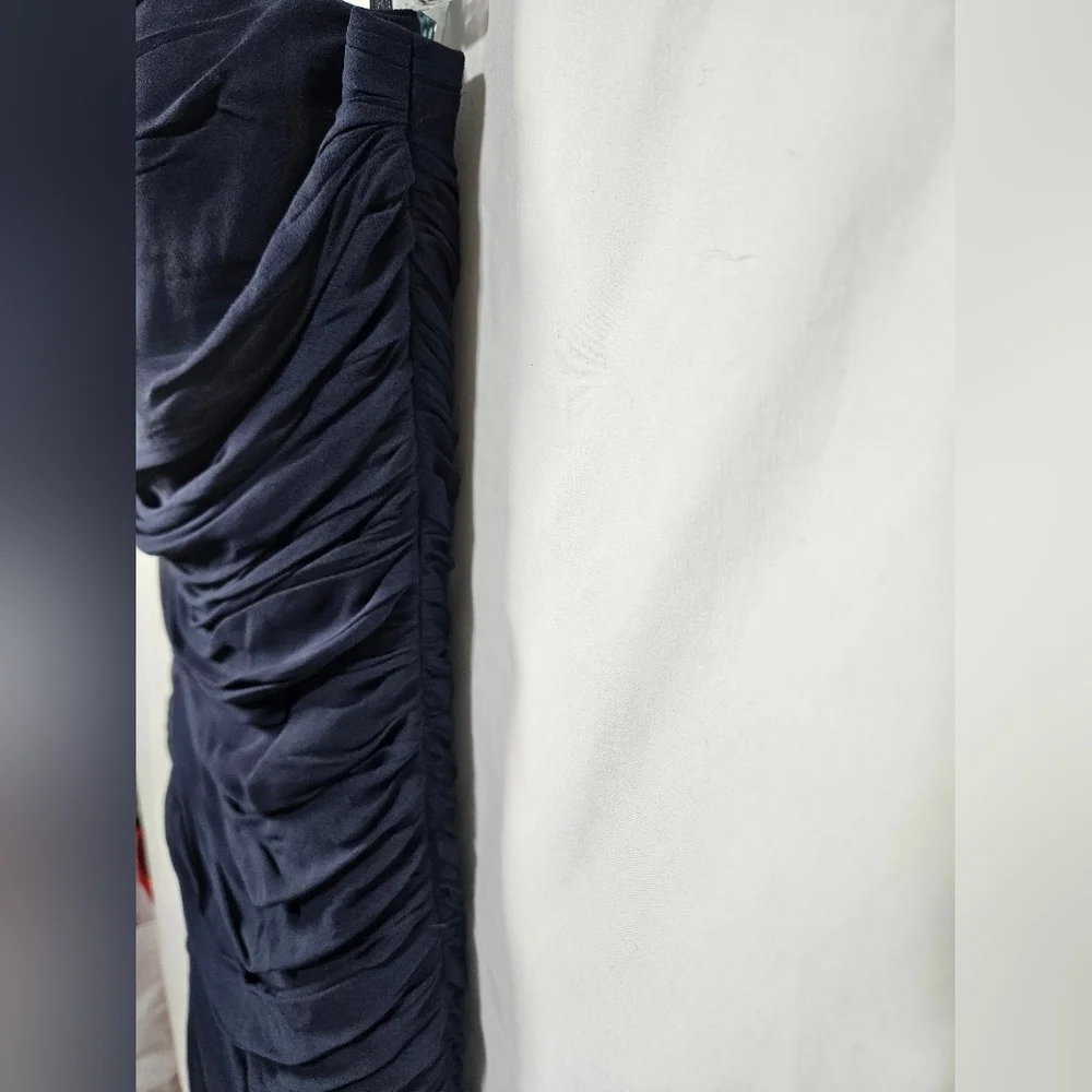 BCBG Max Azria Strapless Chiffon Gown Indigo Blue Pleated Maxi Dress Size 12 NWT - Picture 3 of 8